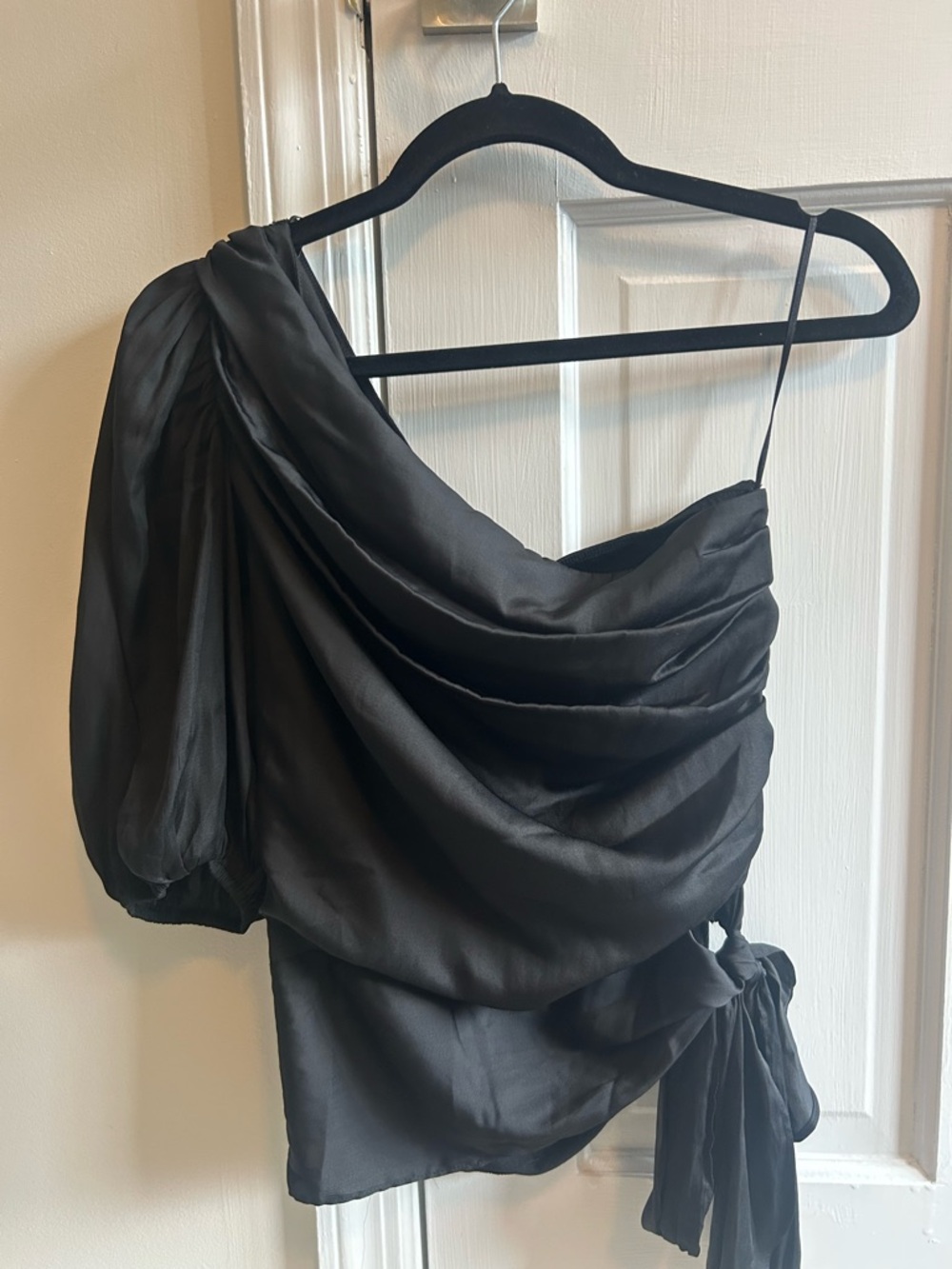 Anthropologie Dolan Black One-Shoulder Draped Tie-Side Top